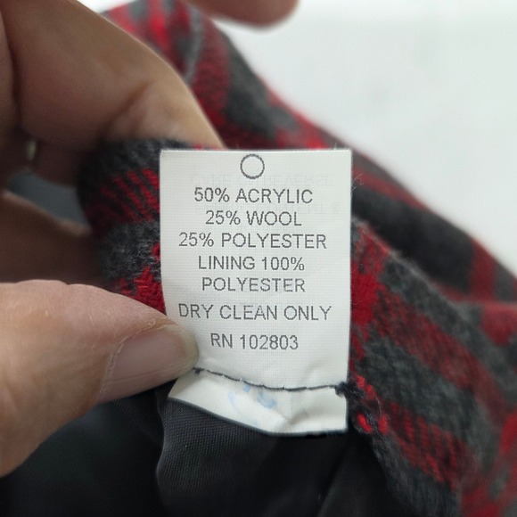 Vintage Tartan Plaid Wool Fringe Blanket Skirt Red Gray Blend Women's 12P Lined - Picture 5 of 8